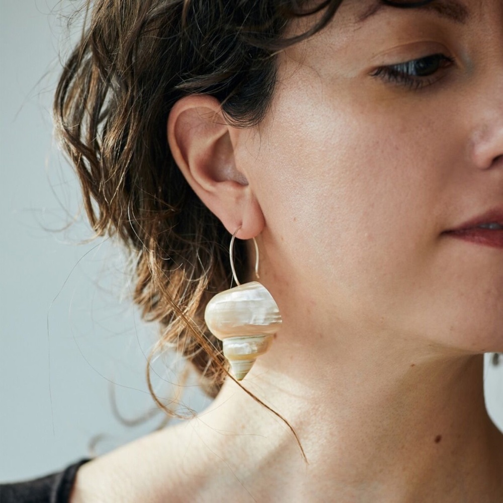 Boutique Designer Giant Natural Seashell Earrings